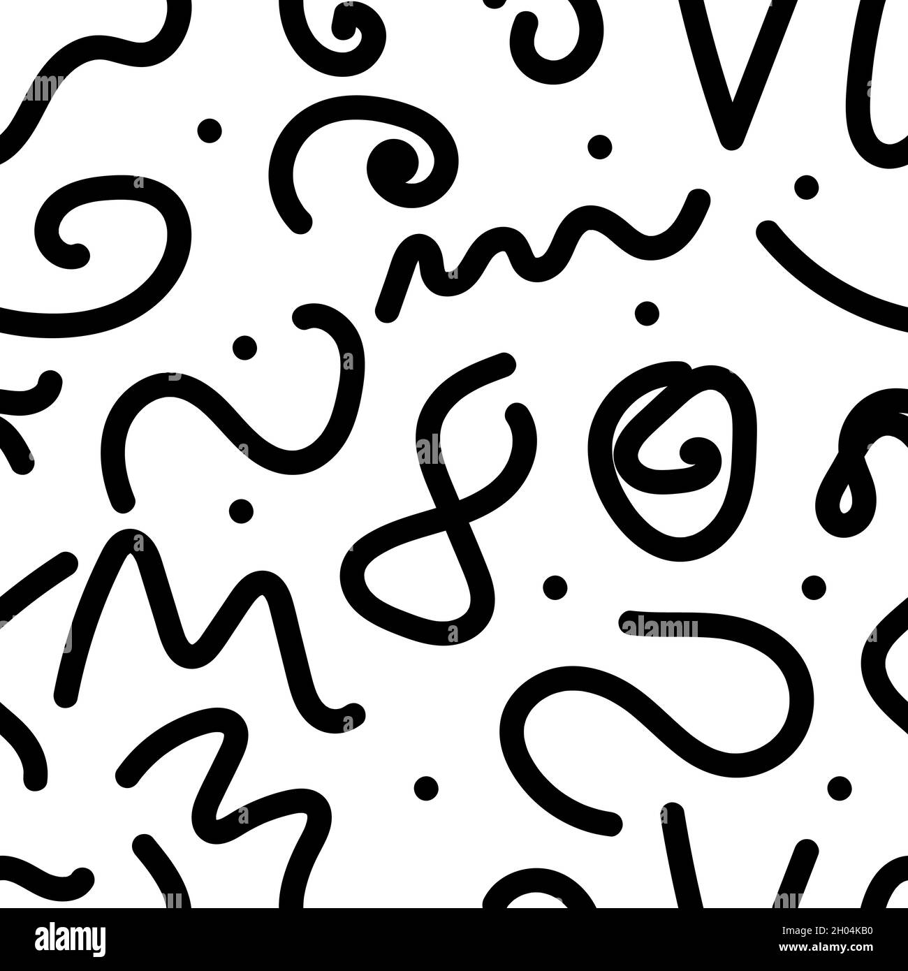 Hand drawn abstract seamless pattern in Memphis style. Vector doodle background with sketch