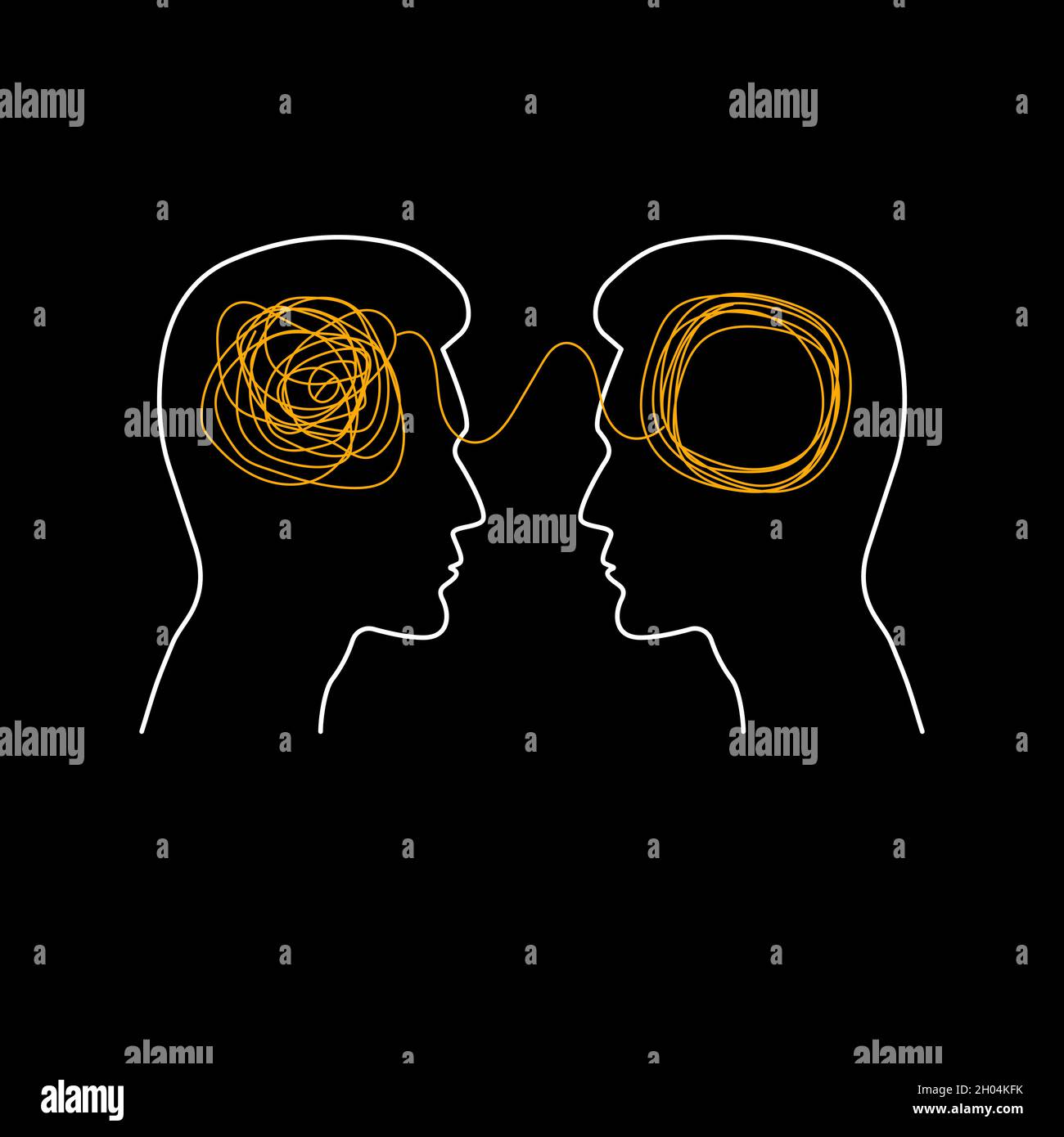 Solving business problems, coaching. Two male profiles, communication, conversation. Vector illustration Stock Vector