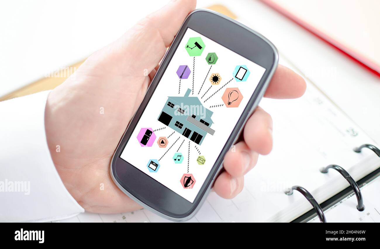 Smart home automation concept shown on a smartphone screen Stock Photo ...