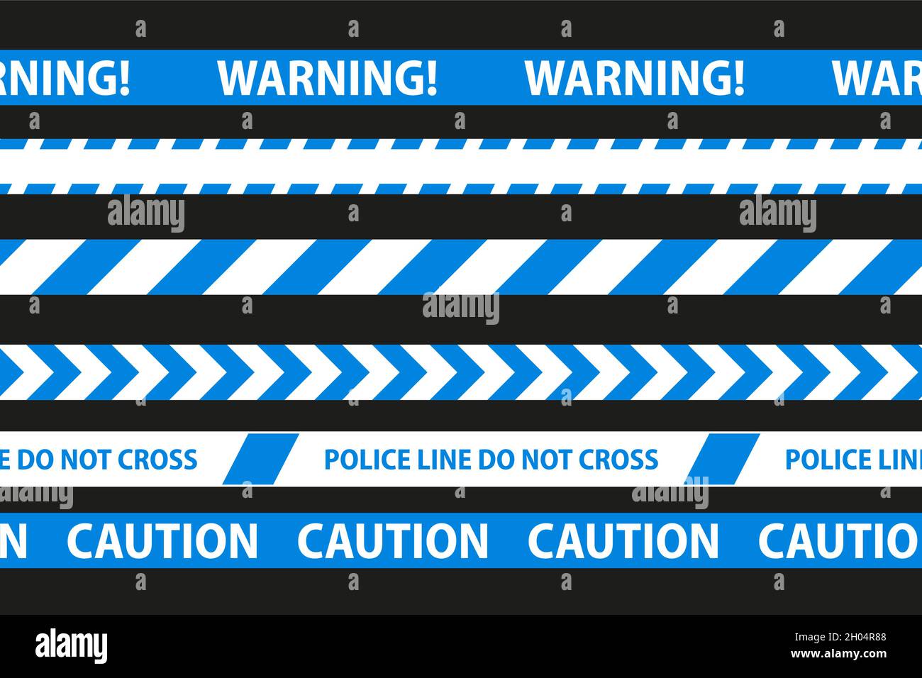 Danger, caution and warning seamless tapes. Blue police stripe border