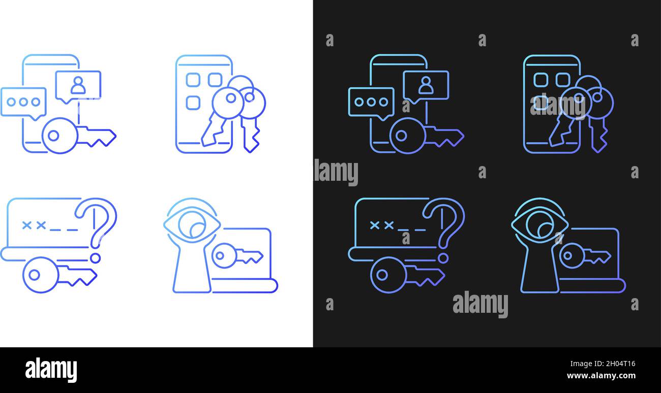 Password protection gradient icons set for dark and light mode Stock Vector