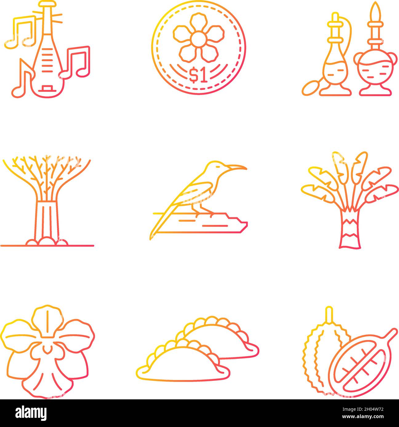 Singapore identity gradient linear vector icons set Stock Vector