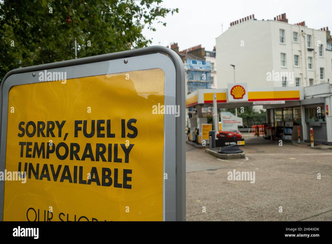 London, 2nd October 2021: Fuel pumps out of use due to the national fuel shortages across the U.K. due to shortage of delivery drivers Stock Photo