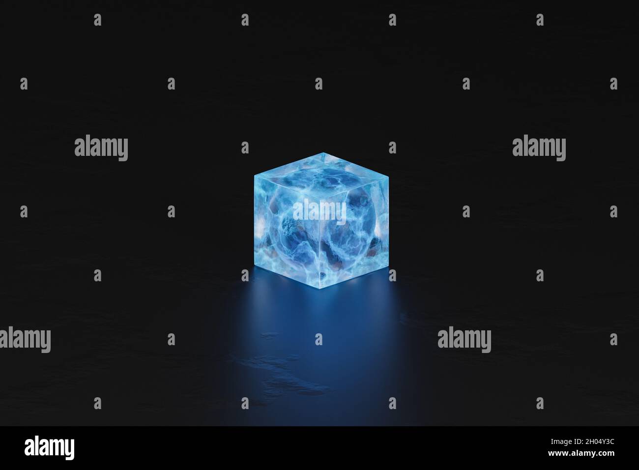 Abstract blue cube on black background, 3d illustration render Stock Photo