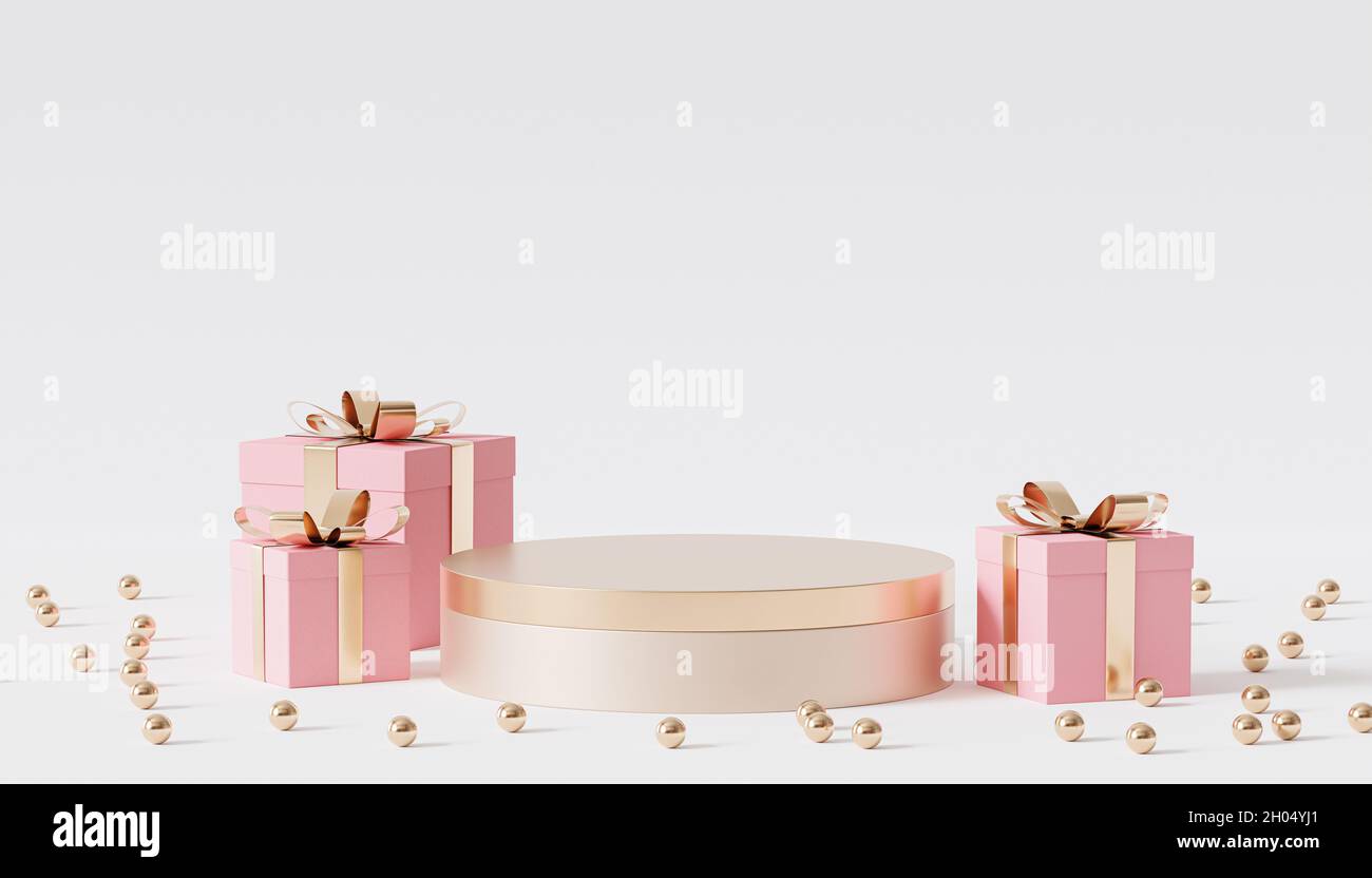 Golden podium or pedestal for products or advertising with gift boxes ...