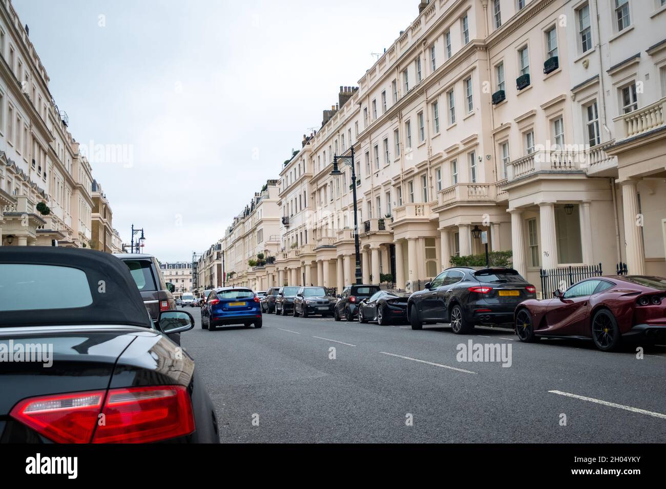 Street of upmarket townhouses in Belgravia / Knightsbridge - London Stock Photo