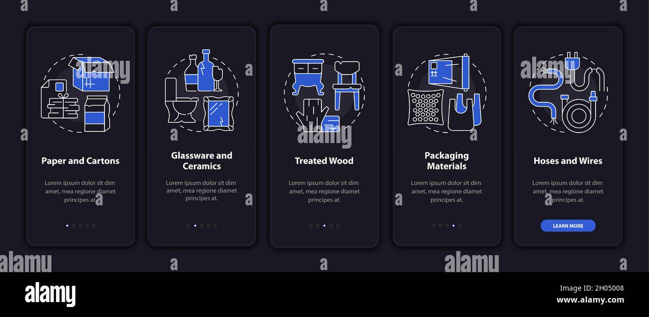 Accepted waste types dark onboarding mobile app page screen Stock ...