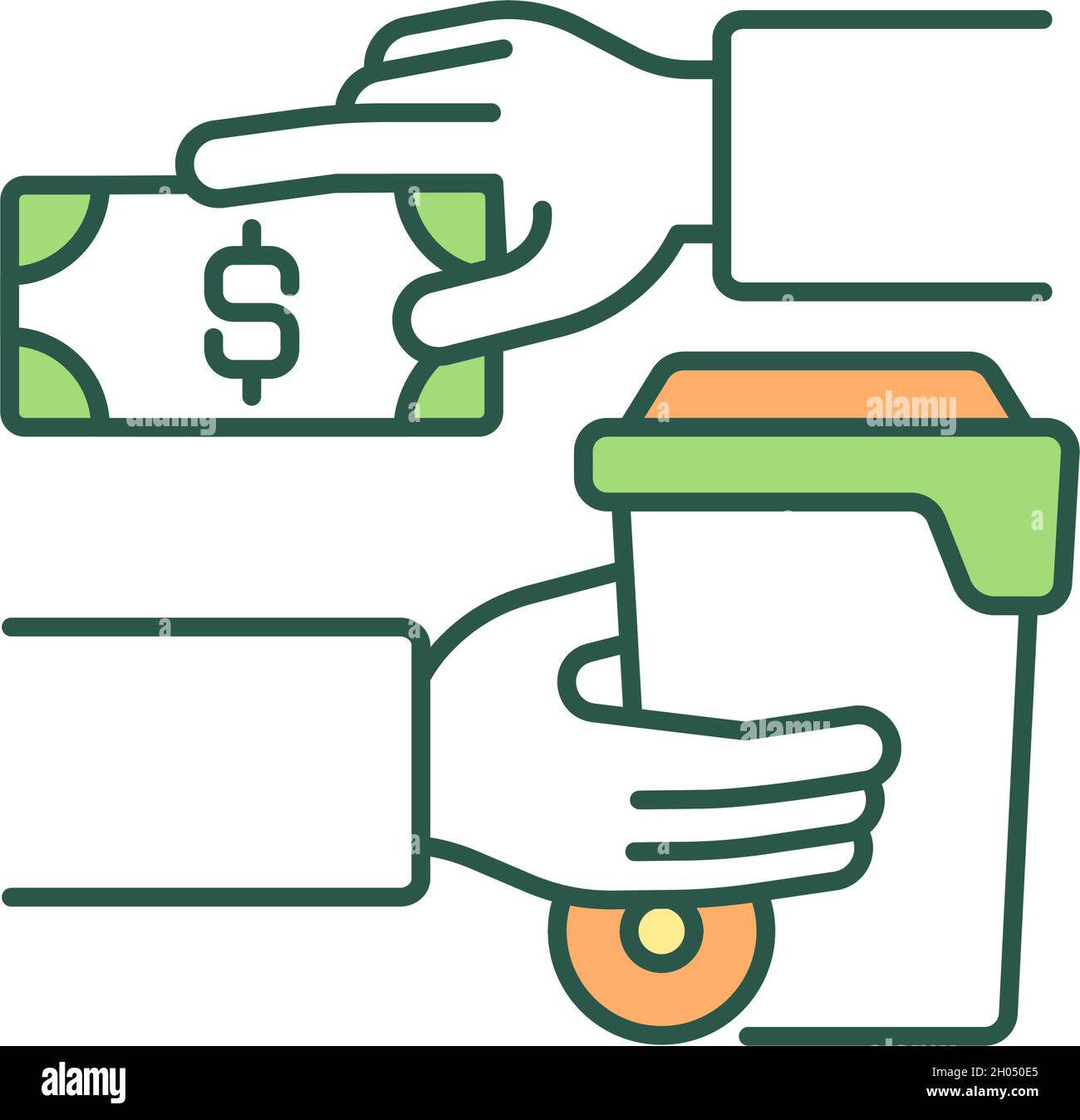 Garbage bin purchasing RGB color icon Stock Vector