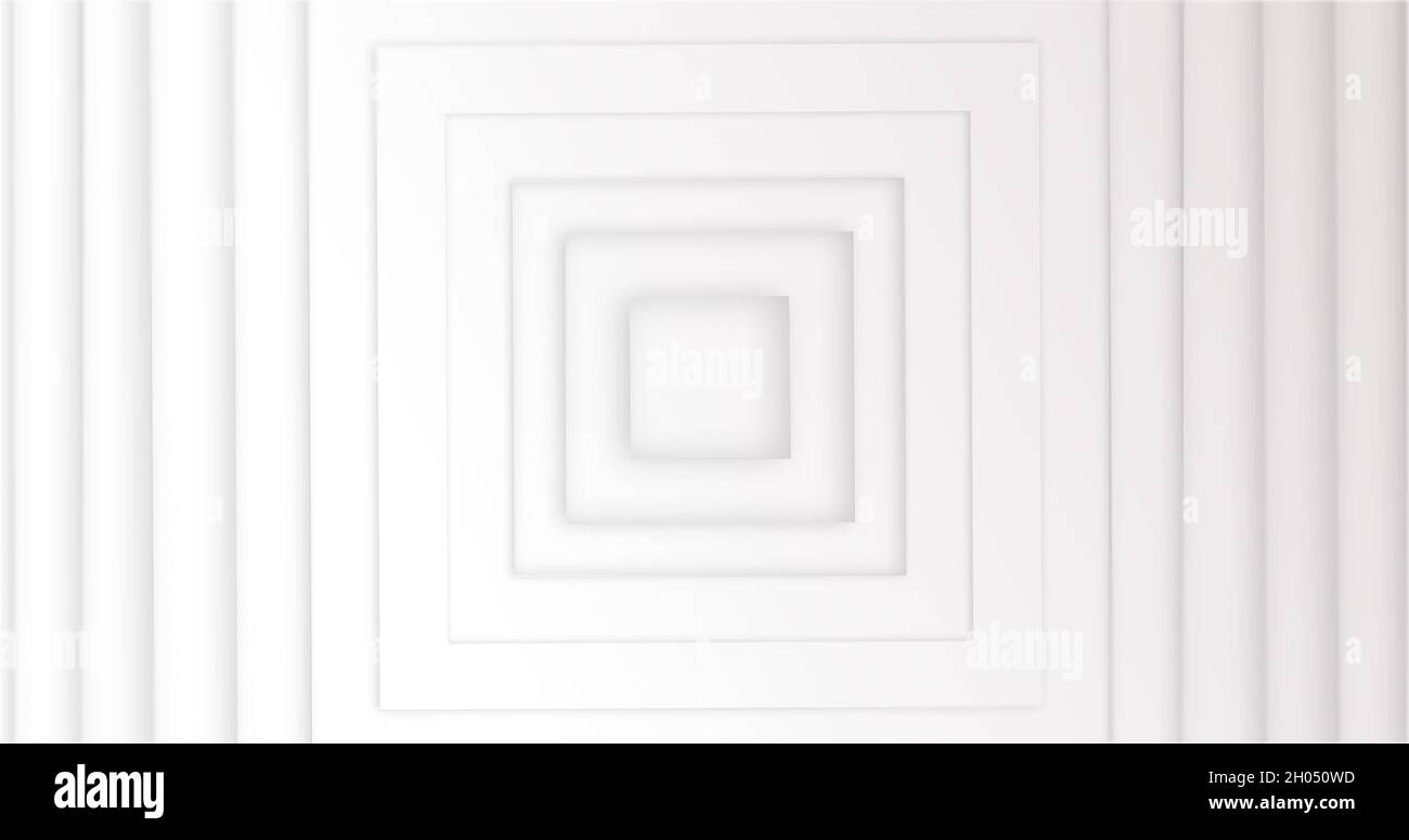 Image of 3D squares moving against white background Stock Photo