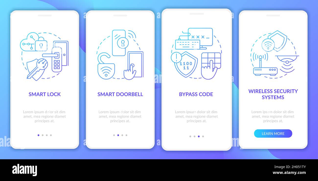 Home automation blue gradient onboarding mobile app page screen Stock Vector