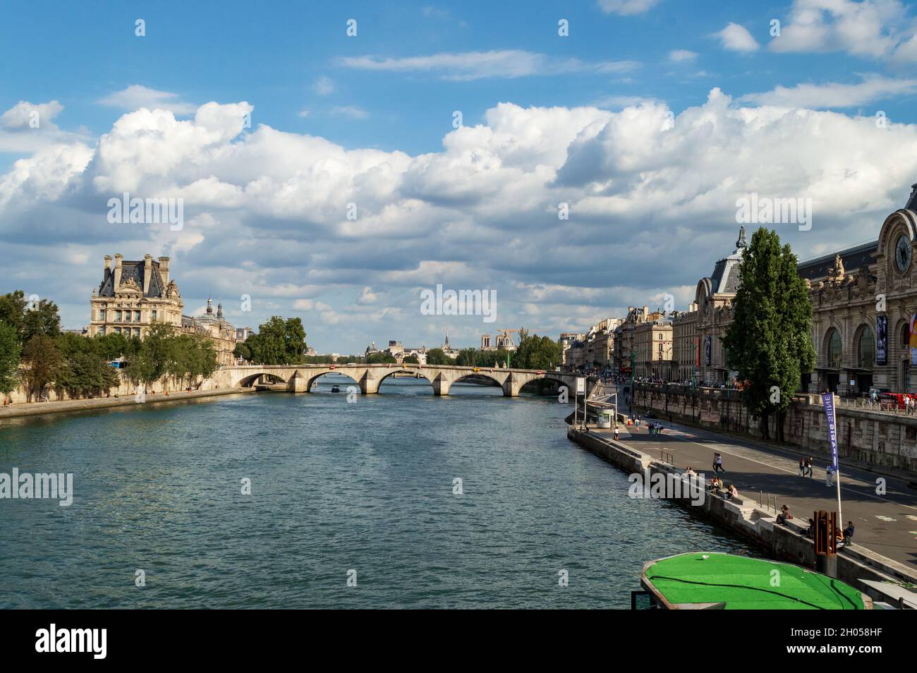River Seine banks in Paris, France. Nice green public space in the city