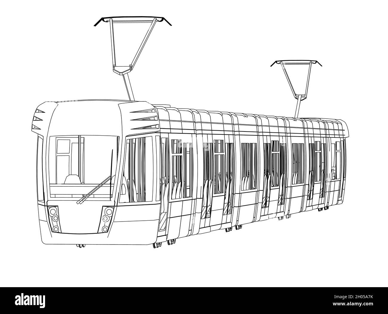 Outline of a passenger train from black lines isolated on a white