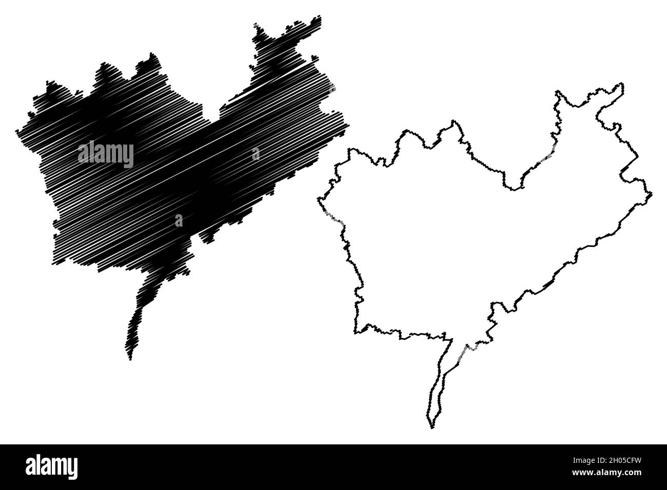 Kishanganj district (Bihar State, Purnia division, Republic of India) map vector illustration, scribble sketch Kishanganj map Stock Vector