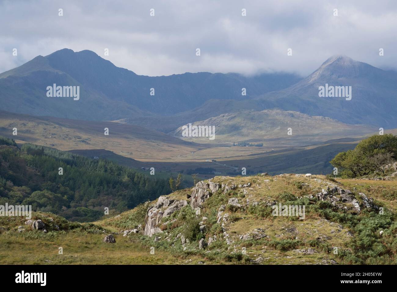 Seen from the east at Capel Curig is a view of the 1,085 metres above