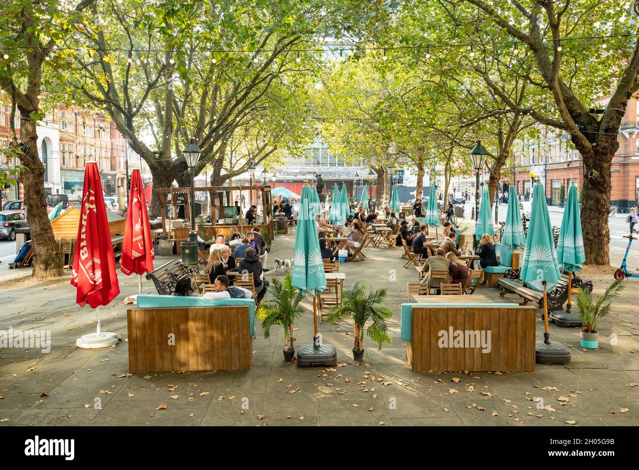 London October 2021 A temporary outdoor bar on Sloane Square off