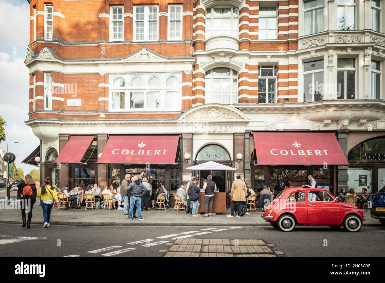 London- October, 2021: Colbert on Sloane Square, a high end French Cafe Stock Photo