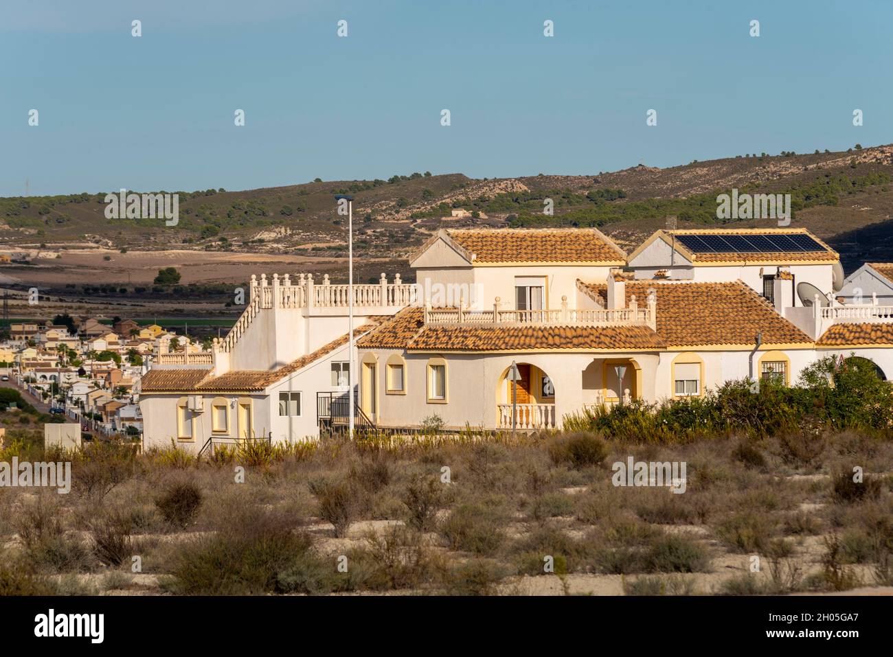 Villas in Camposol in Spain. An urbanisation in the region of Murcia, Costa Calida, on the Mediterranean coast, almost totally inhabited by British Stock Photo