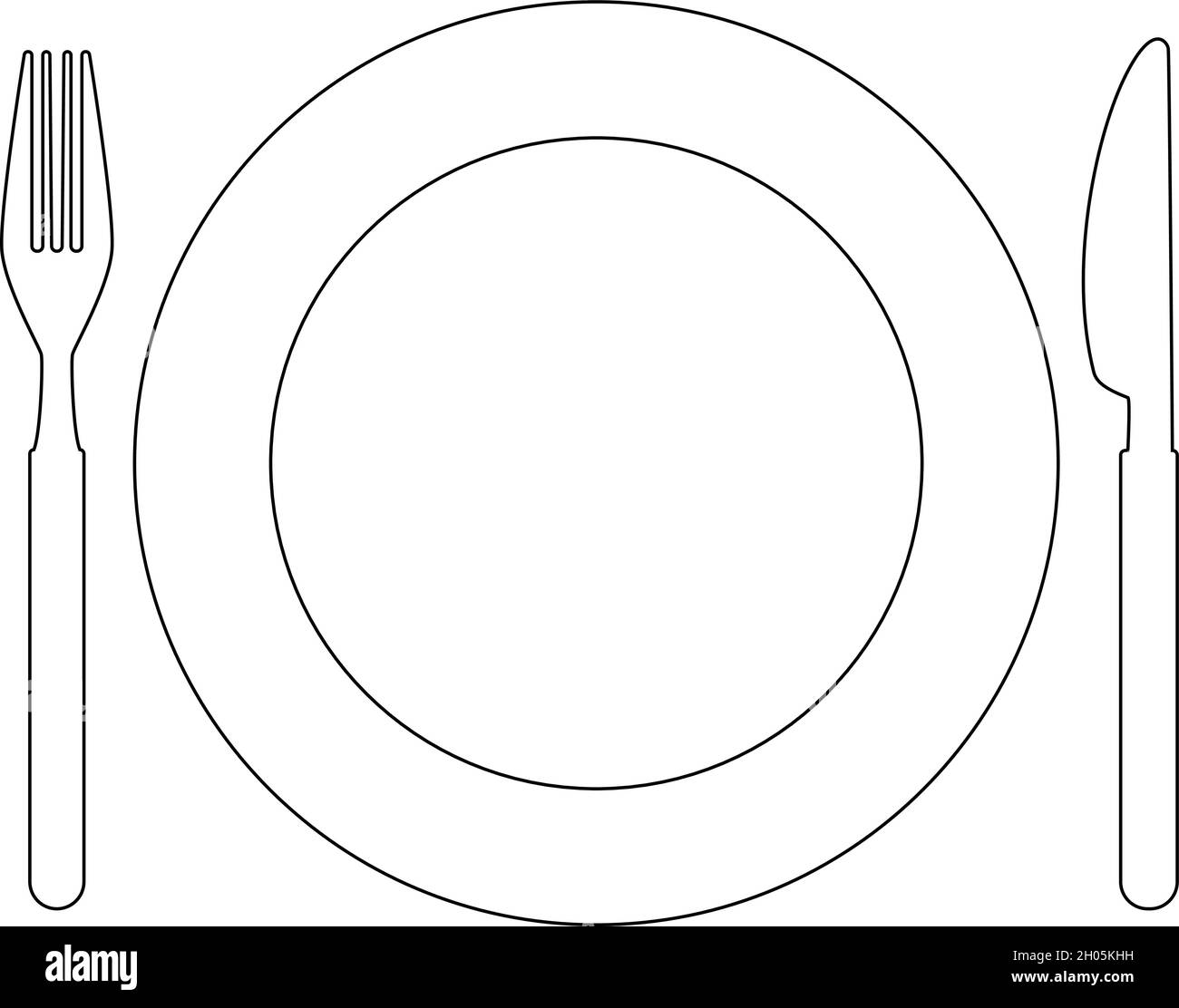 plate with fork and knife outline symbol, vector illustration Stock Vector