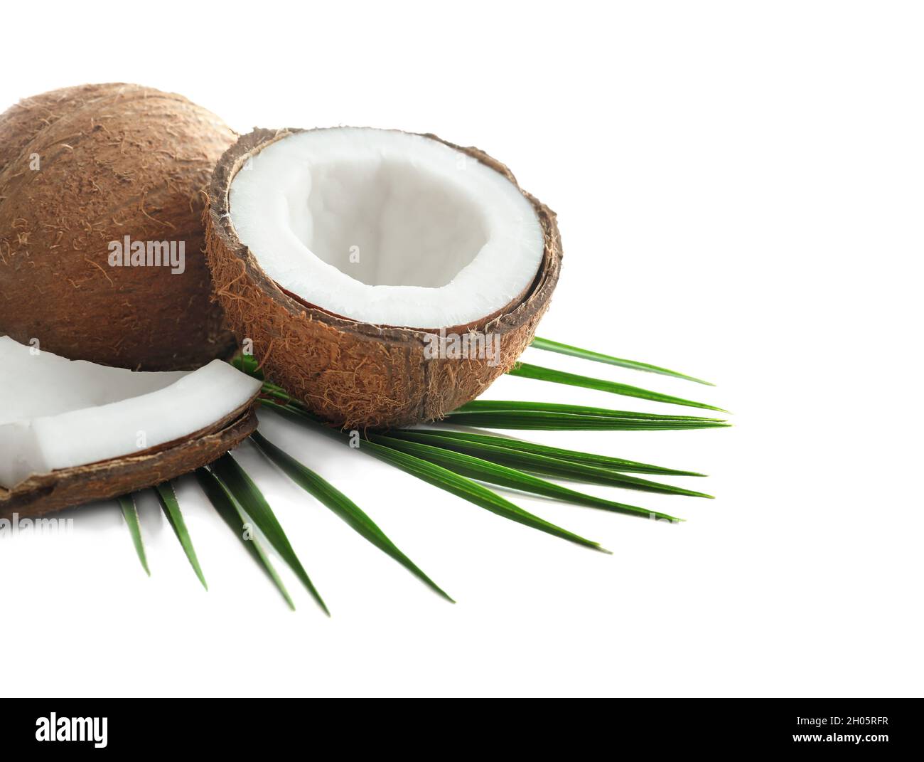 Ripe coconuts on white background Stock Photo - Alamy