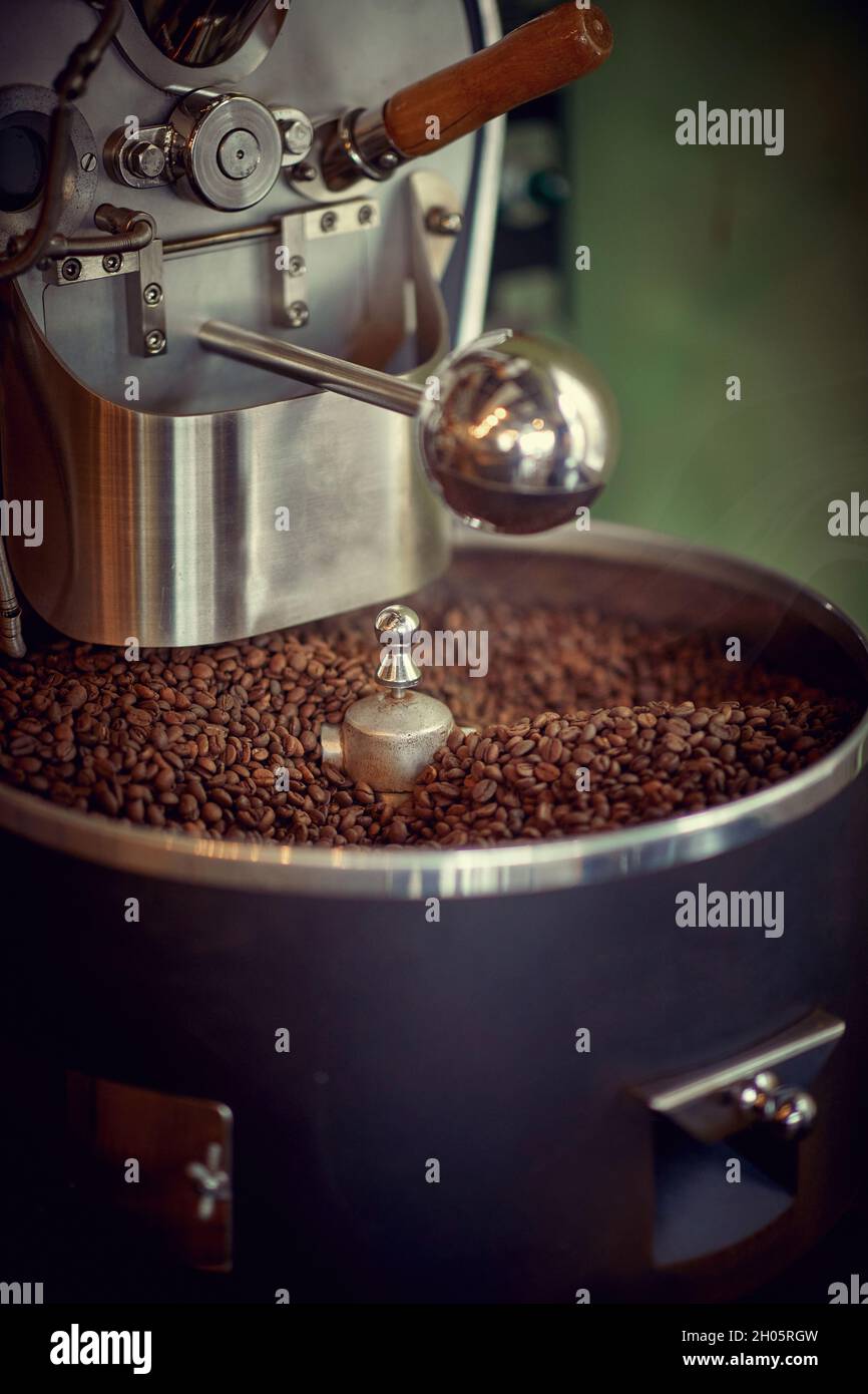 Coffee beans roasting machine; Fresh organic coffee roasting process ...