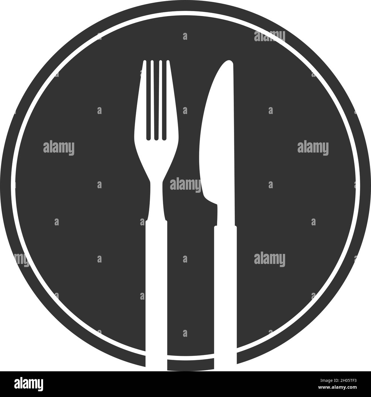 stylized plate with fork and knife, vector illustration Stock Vector