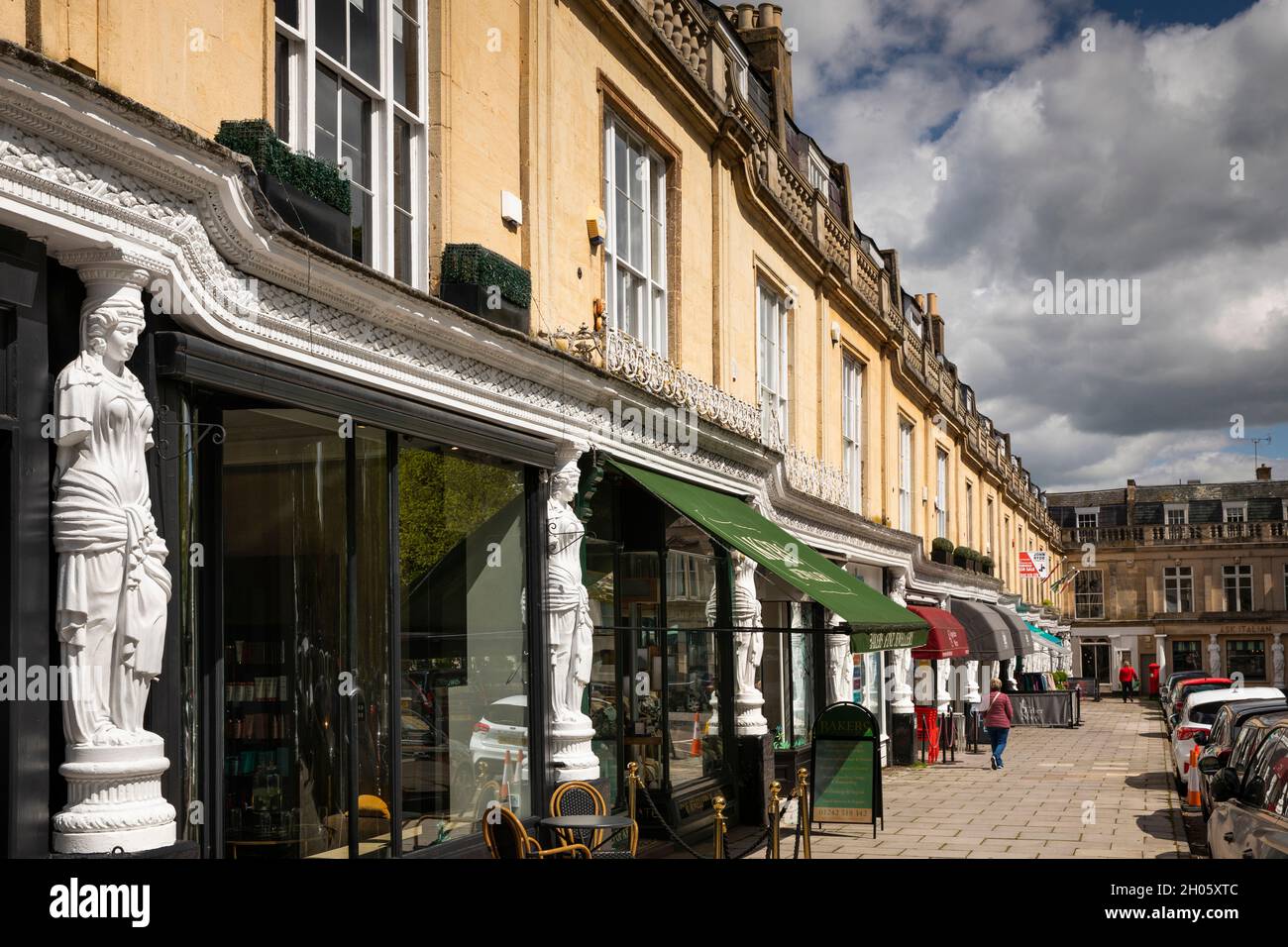 UK, Gloucestershire, Cheltenham, Montpelier Walk, caryatids supporting shop fronts Stock Photo
