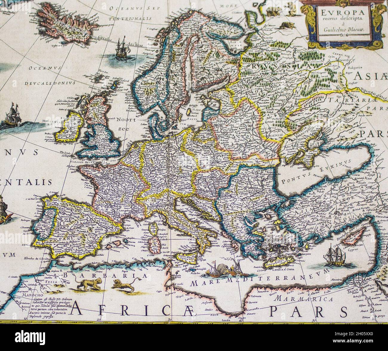 Ukraine, Kyiv - May 11, 2019: Old map of Europe. Retro cartography. Traveling in the old days. Maps of countries, continents and seas Stock Photo