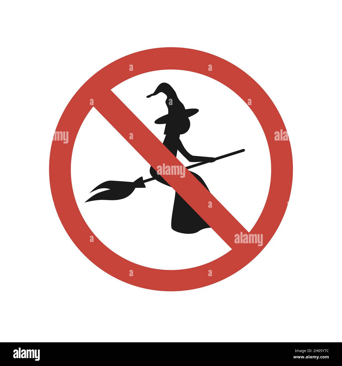 Flying on the broom is forbidden, vector sign. Witches are not allowed