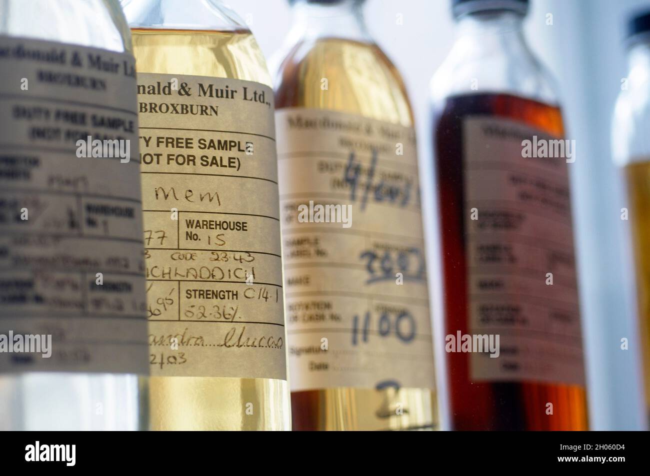 Samples of single cask malt whisky Scotland Edinburgh Stock Photo