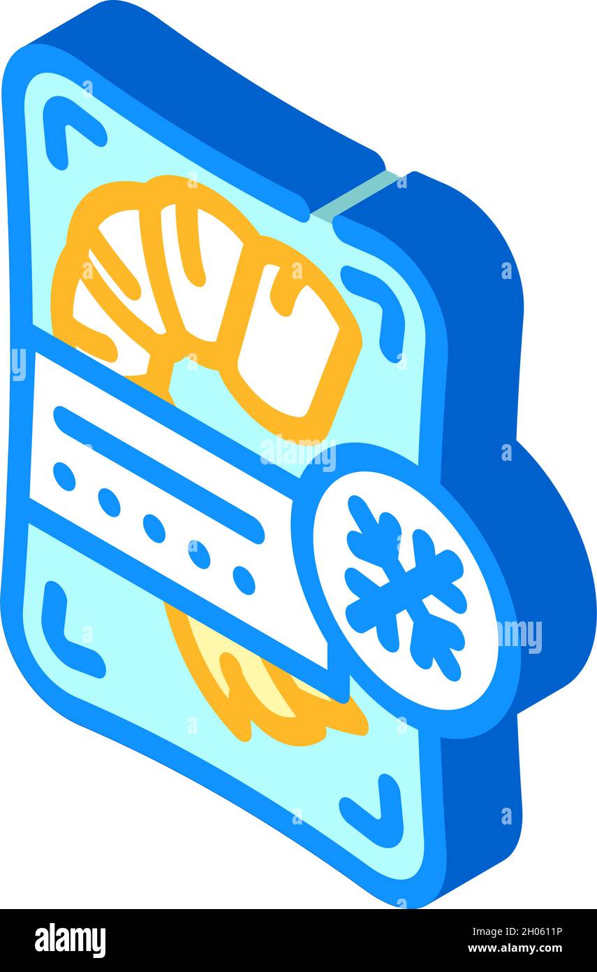 shrimp frozen seafood isometric icon vector illustration Stock Vector