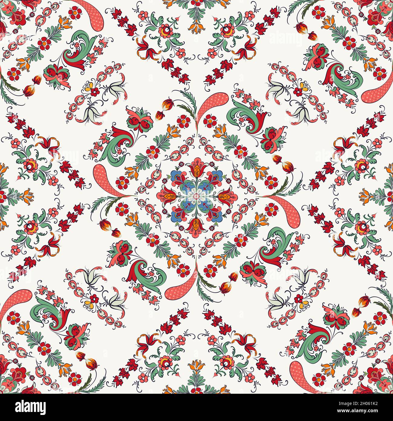 Rosemaling tile, traditional Norwegian decorative pattern. Vector