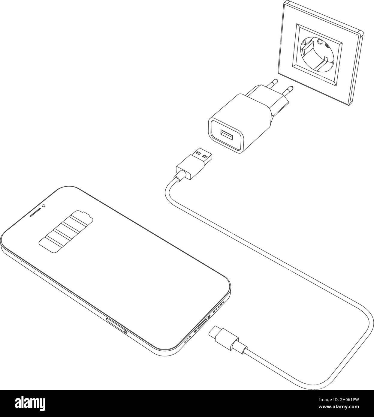 Vector electric wall socket with disconnected mobile phone charger