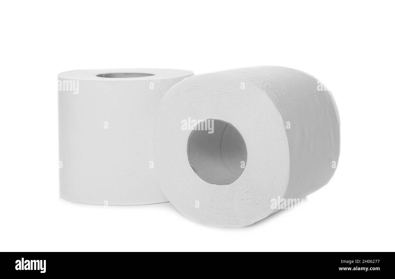 Rolls of toilet paper on white background Stock Photo Alamy