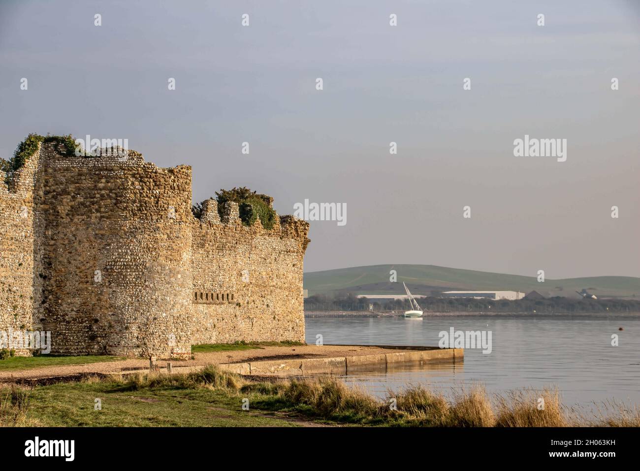 view of Porchester Castle Hampshire England by the sea Stock Photo