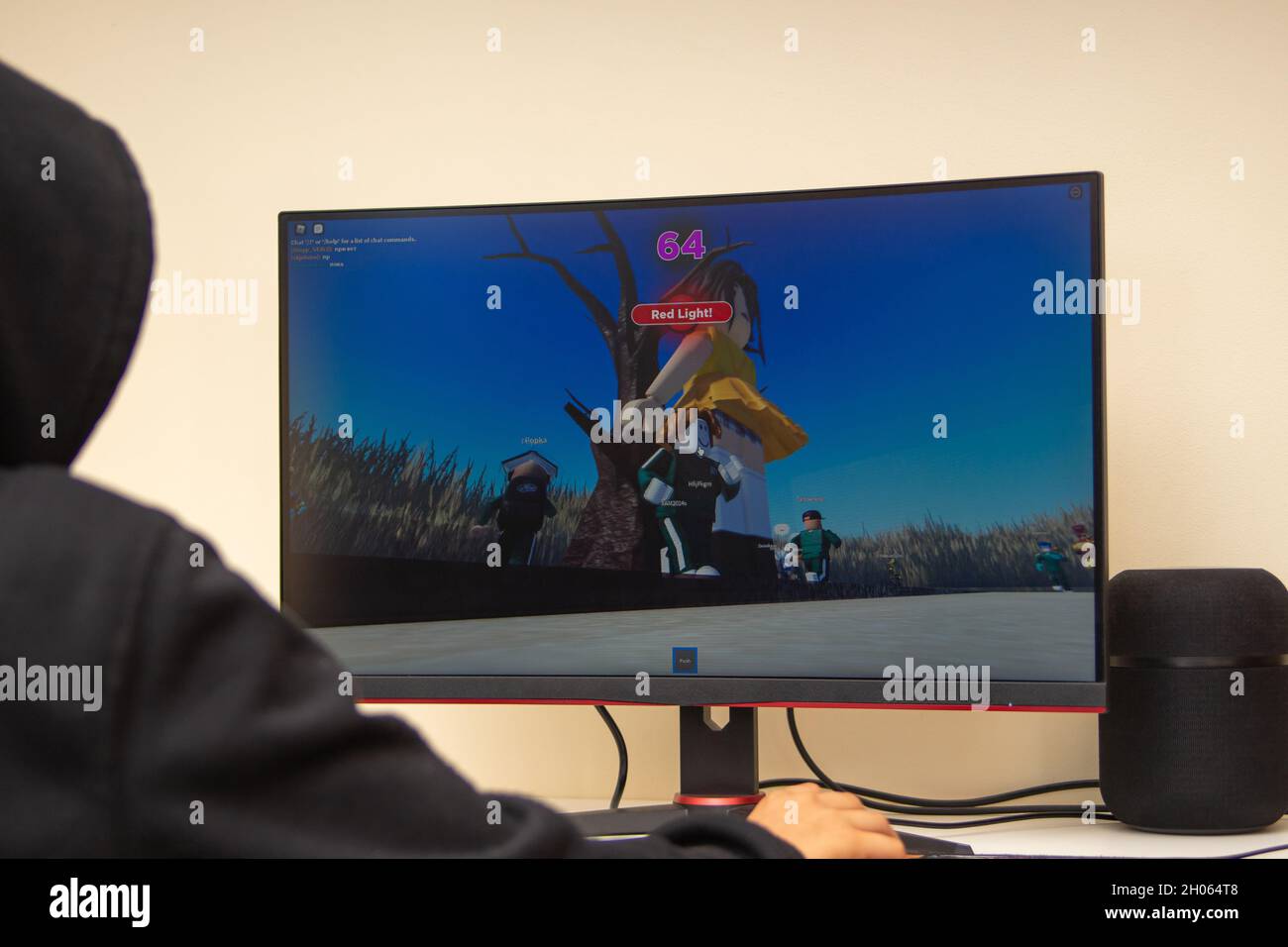 Lagos, Portugal: February 2021; Young boy playing the online game platform,  Roblox on a PC at home Stock Photo - Alamy