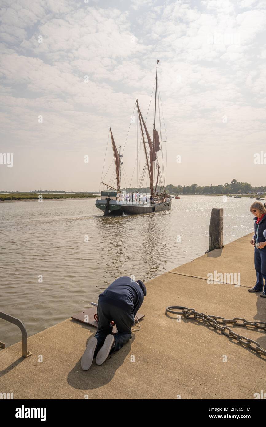 Thames barge Thistle on the river Chelmer at Maldon Essex. Stock Photo