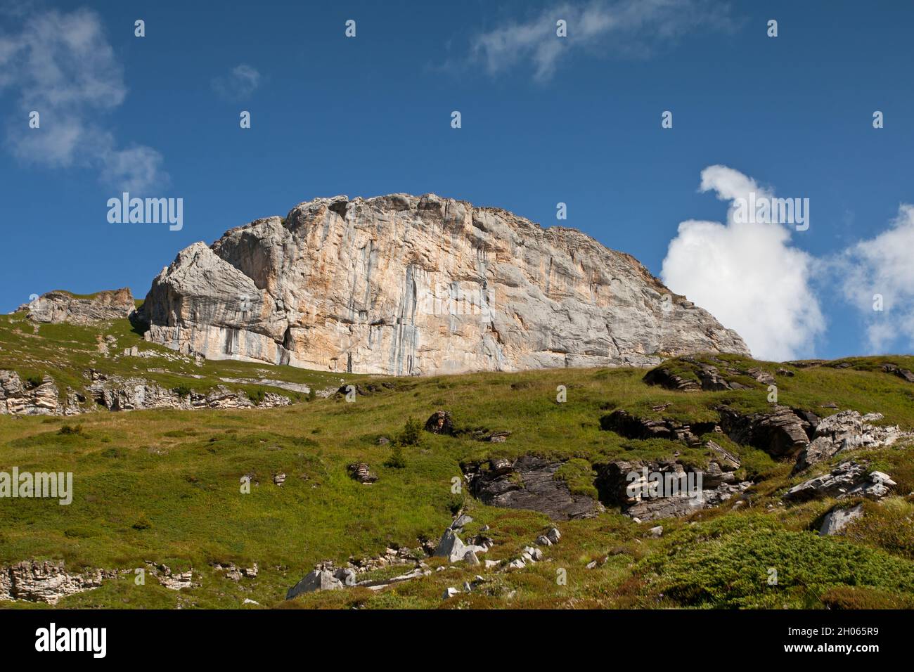 Rock Wall from Sunnbüel - Gemmi Pass Hike Stock Photo