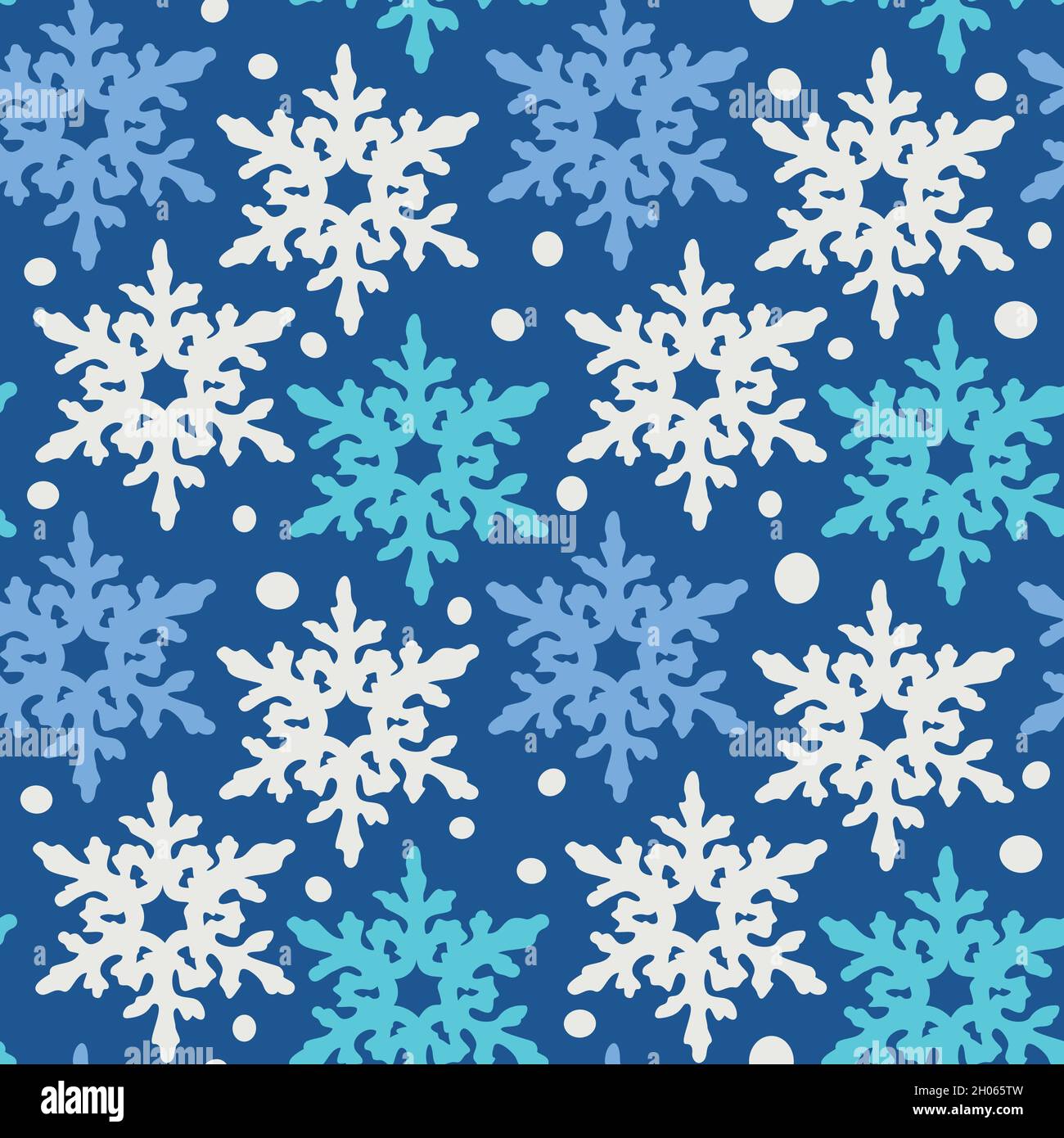 Vector seamless pattern with different colors snowflakes. Contrast design. Stock Vector
