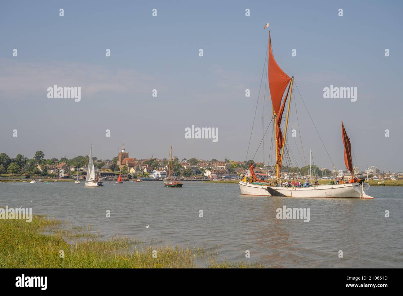 Thames barge Reminder sailing up the river Chelmer at Maldon Essex Stock Photo