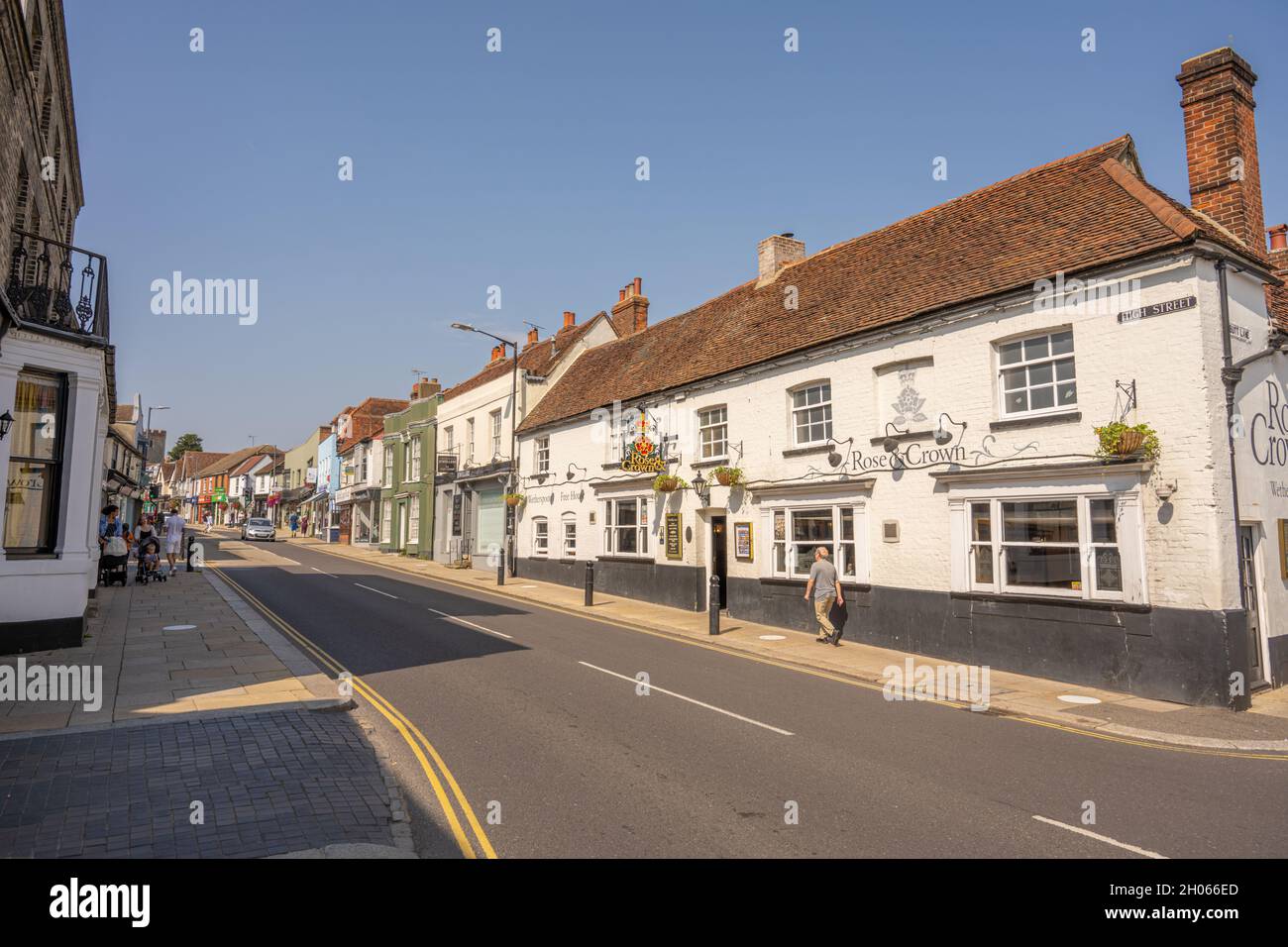 Shops and pubs on the High Street Maldon Essex Stock Photo Alamy