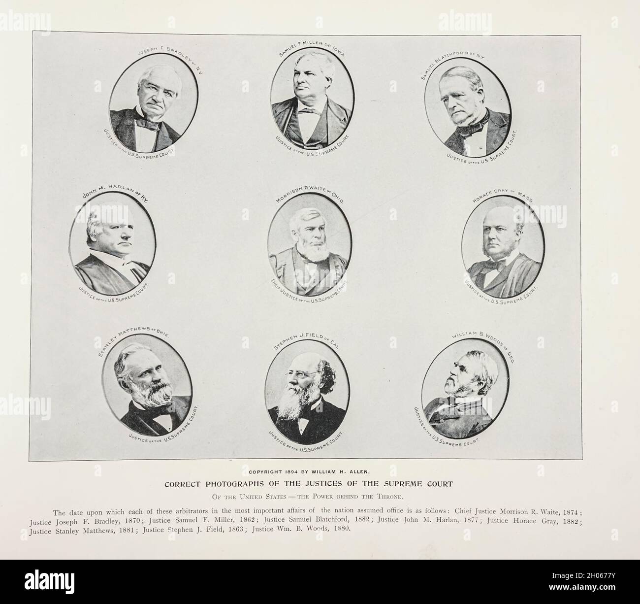 THE JUSTICES OF THE SUPREME COURT from The American Civil War book and Grant album : 'art immortelles' : a portfolio of half-tone reproductions from rare and costly photographs designed to perpetuate the memory of General Ulysses S. Grant, depicting scenes and incidents in connection with the Civil War Published  in Boston and New York by W. H. Allen in 1894 Stock Photo