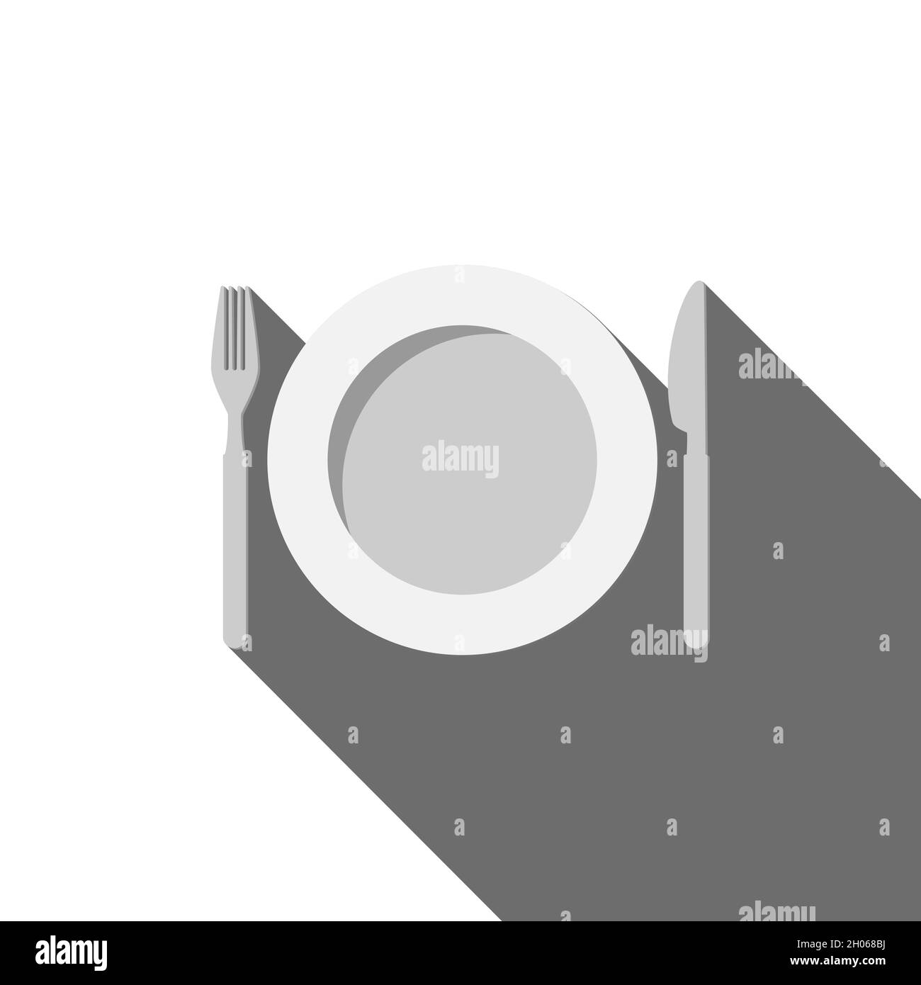 cutlery and plate with drop shadow on white background, vector illustration Stock Vector