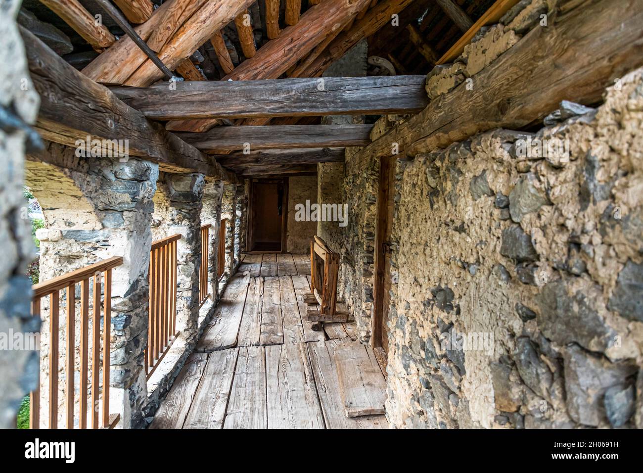 In Cerentino, visitors can stay in the lavishly renovated historic patrician house Cà Vegia, with centuries-old original furnishings but without electricity. The old house has been faithfully renovated with the original materials, Circolo della Rovana, Switzerland Stock Photo