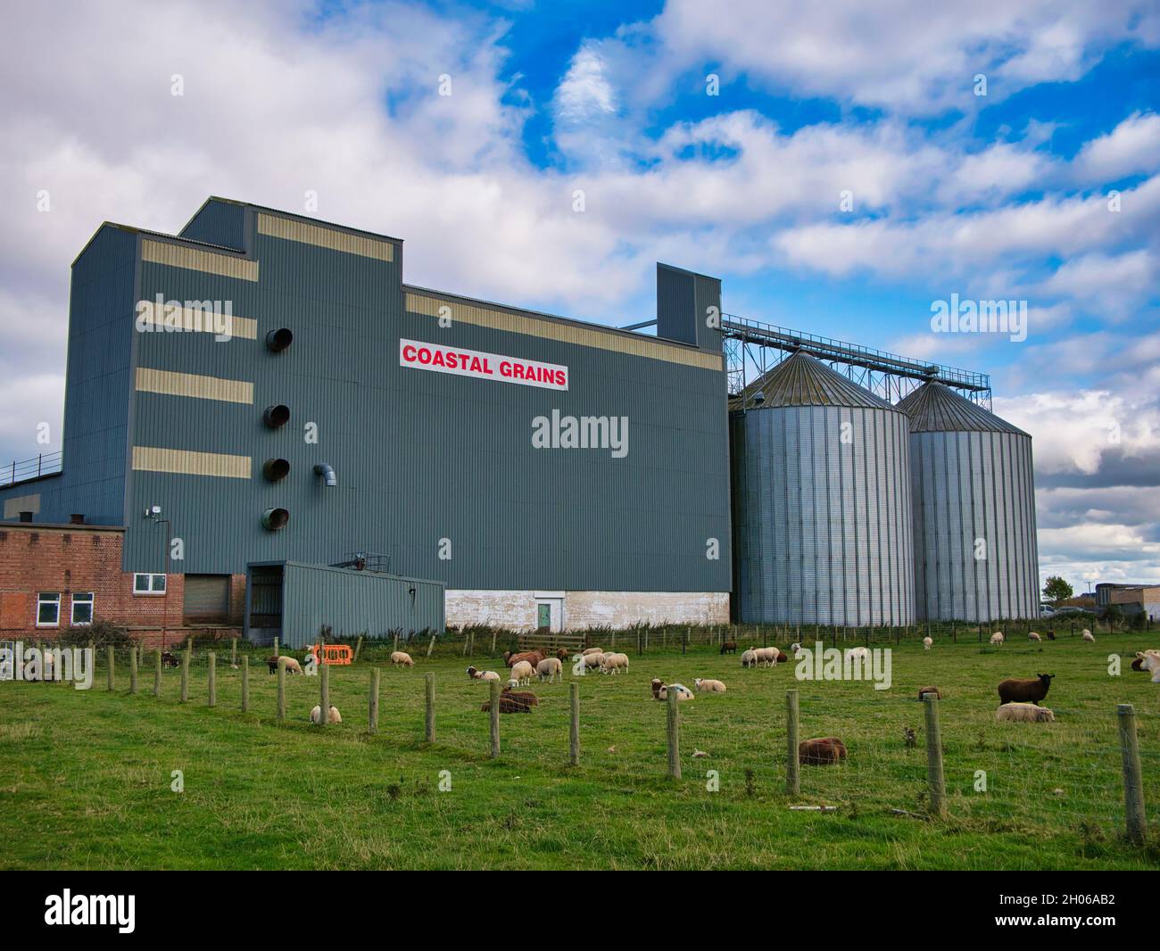Buildings and silos at Coastal Grains in Belford, UK a cooperative