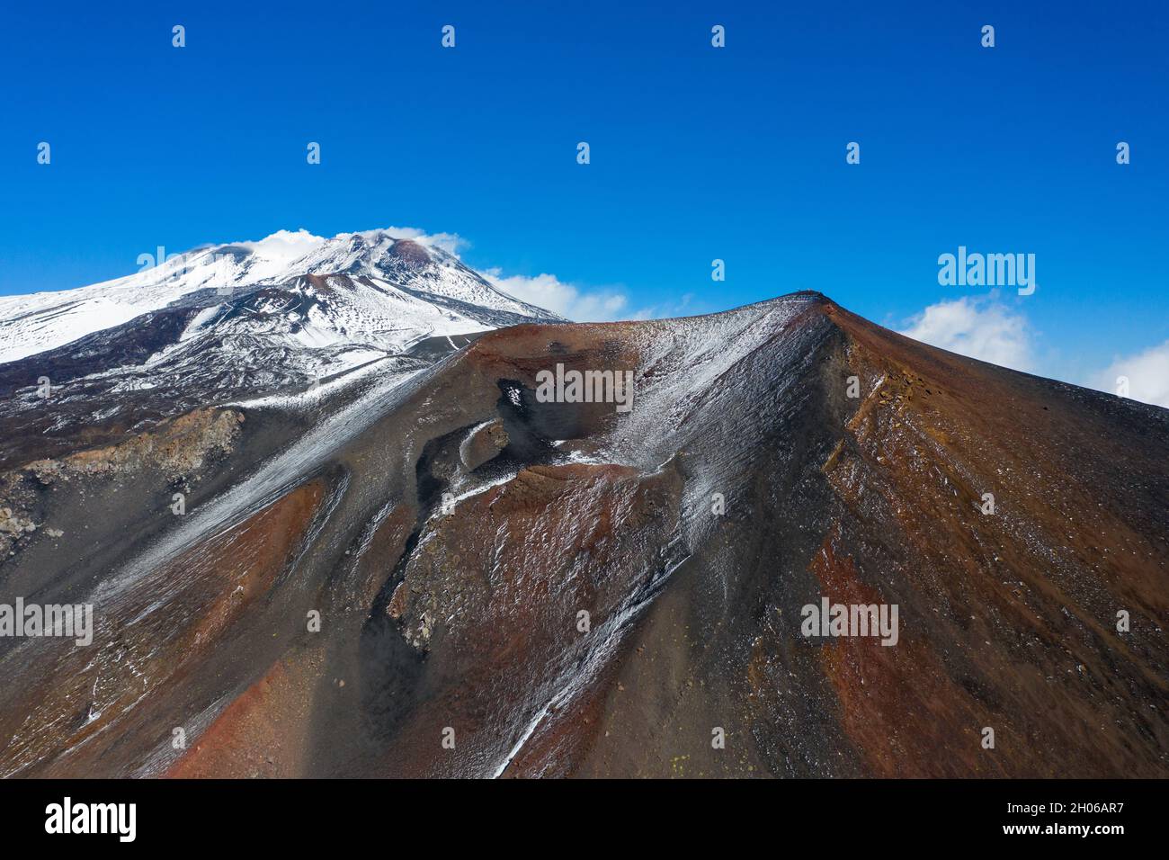 Aerial view of the snowy hills of Mount Etna. Sicily Island Italy Stock Photo