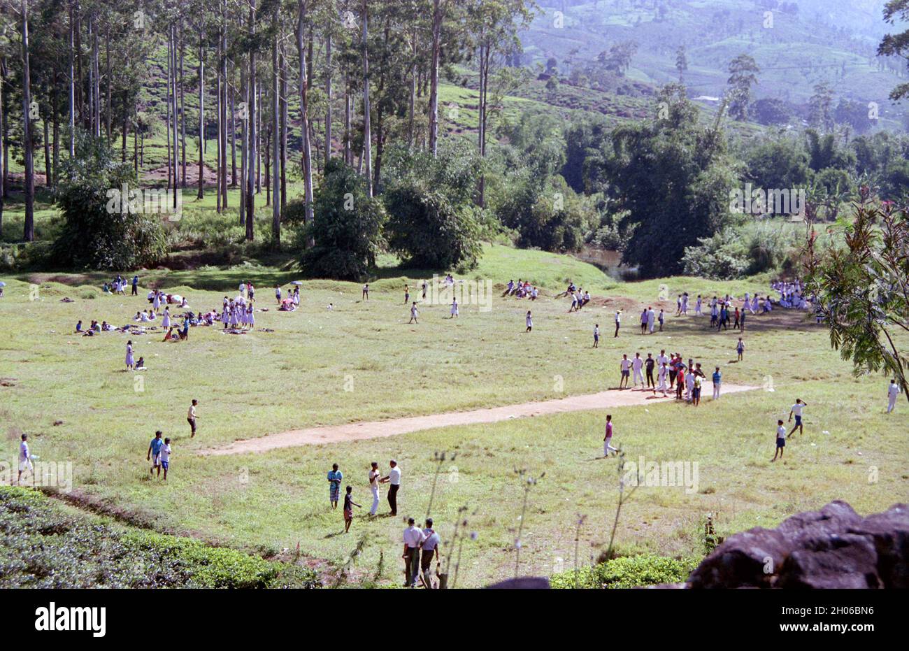 SRI LANKA:  Children enjoying a communal sports event in an open area  on the vast scenic plantations in The Tea Trail on the Norwood Estate Stock Photo