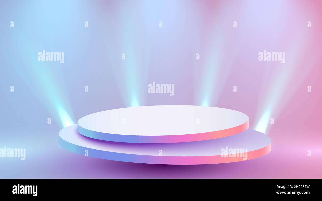 Abstract round podium illuminated with spotlight. Award ceremony