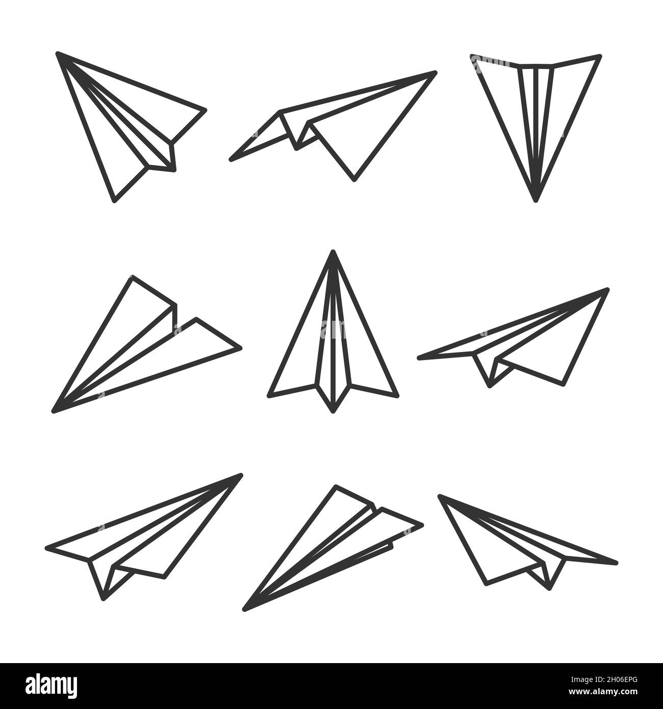 Various hand drawn paper planes. Black doodle airplanes. Aircraft icon