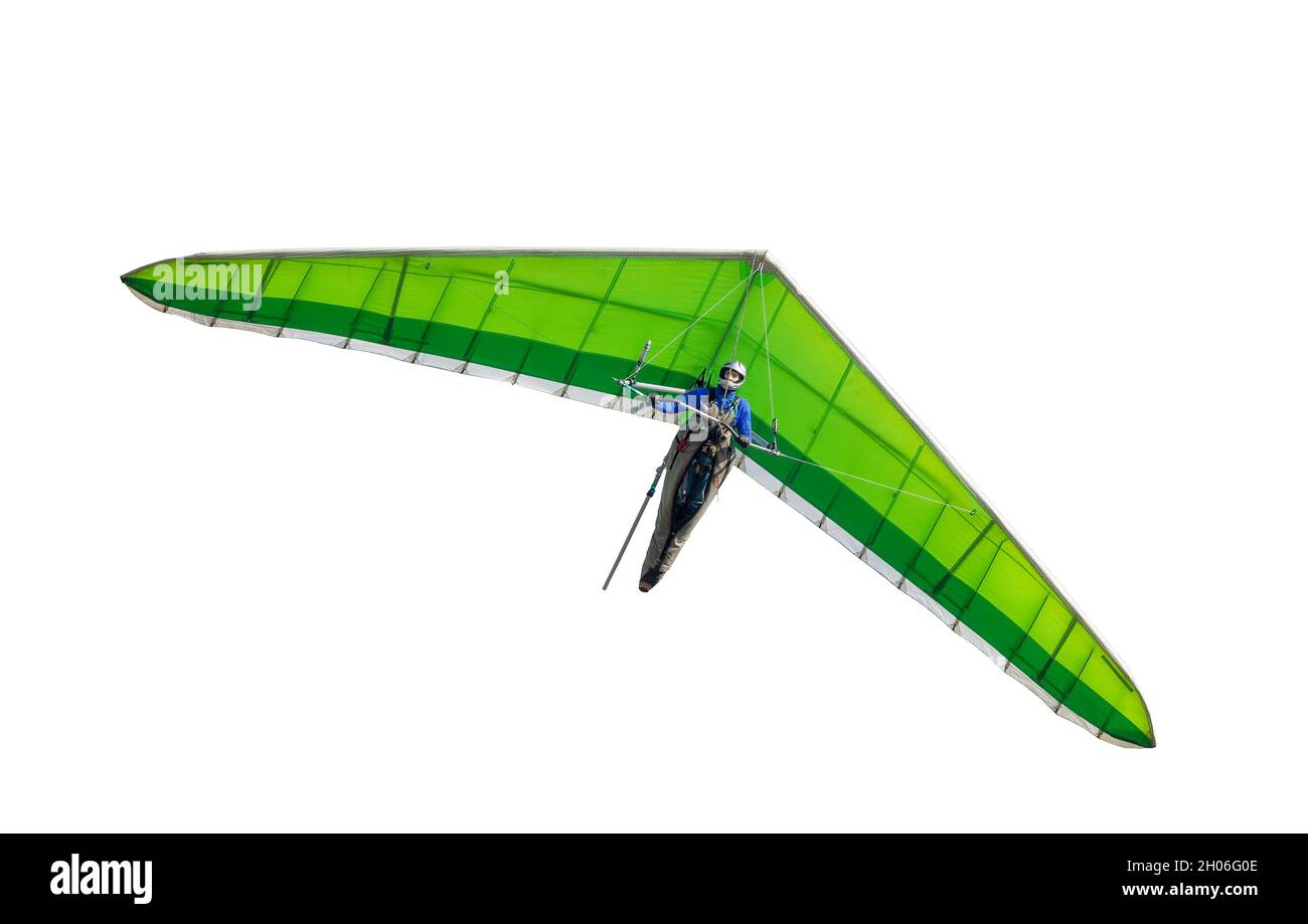 Green hang glider wing isolated on white Stock Photo