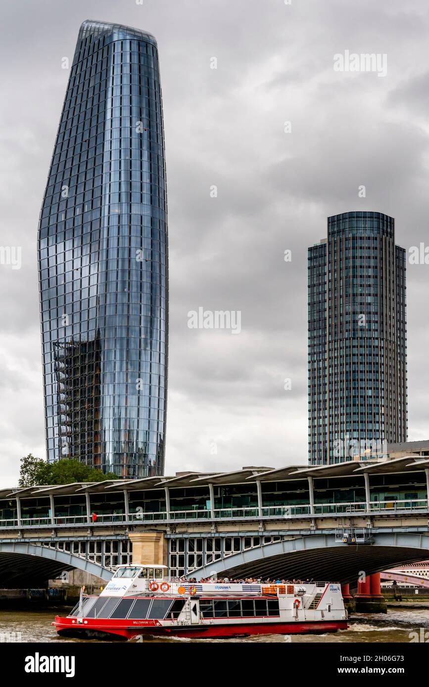 One Blackfriars and A City Cruises Tour Boat, River Thames, London, UK. Stock Photo